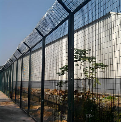 Anti Theft PVC Coated Prison Metal Wire Mesh Fencing With Barbed Wire