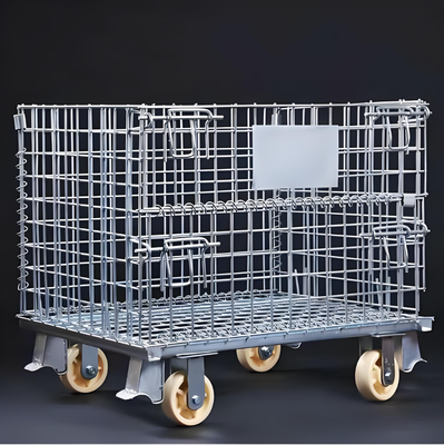 折りたたみ可能な重用鋼網格 産業用車輪付き貯蔵庫